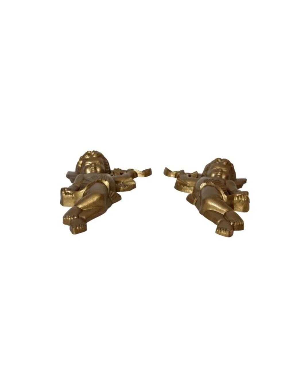Vintage Burwood Cherub Wall Plaques Set of 2 Regency Gold Angel Hanging Pair